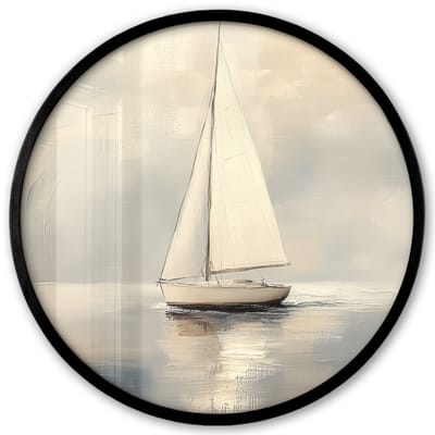 Poster in lijst Rond - Fotolijst 40x40 cm - Posters - Zeilschip - Zee - Bewolkt - Ronde posterlijst zwart - Decoratie - Wanddecoratie woonkamer - Muurdecoratie slaapkamer