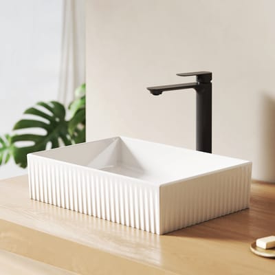 EMKE Wastafel - Ribbels Ontwerp - Opzetwastafel - Zonder Kraangat - Keramiek - Glans Wit - 45x32x11 cm