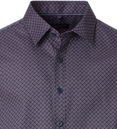 CASA MODA Sport casual fit overhemd - twill - donkerblauw met wit en rood dessin - Strijkvriendelijk - Boordmaat: 43 - 44