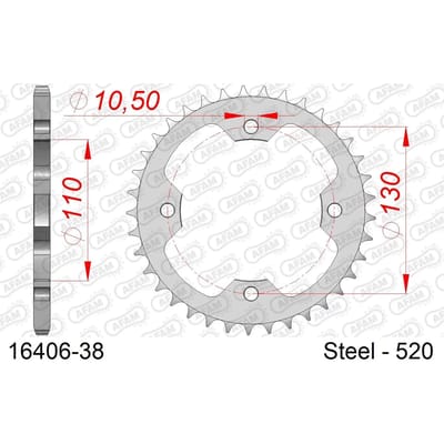 Stalen tandwiel Afam 520 38 dents