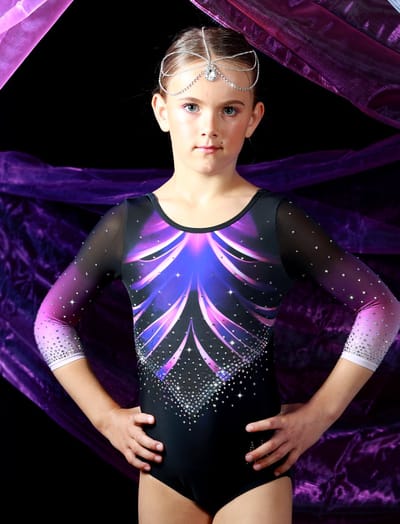 Fairysports Turnpakje Charm maat 152-158 meisjes gympakje paars paarse roze met gekleurde steentjes