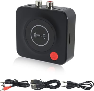 Bluetooth 5.3 ontvanger, hifi-versterker, bluetooth hifi-ontvanger, bluetooth-audio-adapter, HD-audio en lage latentie, met RCA/AUX-jack 3,5 mm voor stereo thuis, luidspreker, versterker