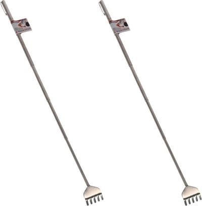 Gerim - Stevige hark ruggenkrabber - 2x stuks - uitschuifbaar tot 50 cm - zilver