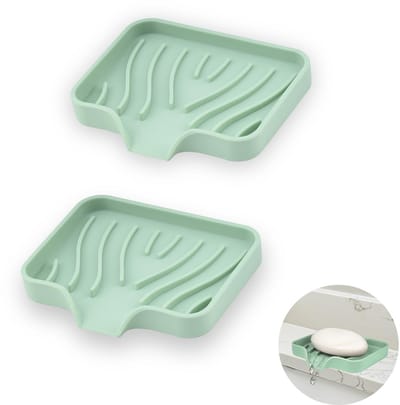 2 Stuks Siliconen Zeepbakje met Afvoer, Antislip Zeepbakjes voor Badkamer, Zelflozende Zeephouder voor Douche, Keukengootsteen, Houdt Zeep Droog en Eenvoudig Schoon te Maken (Groen)