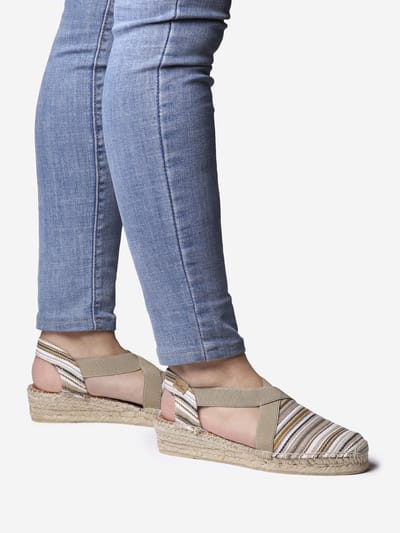 Veganistische espadrille van gestreept katoen voor dames met sleehak | VINAROS