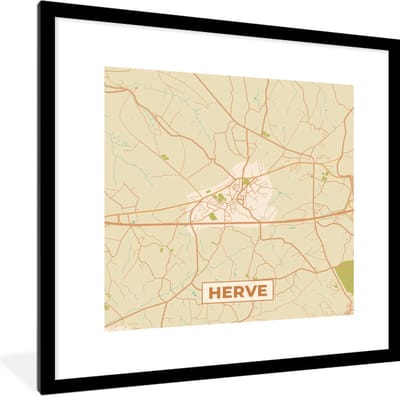 Fotolijst incl. Poster - België - Plattegrond - Kaart - Stadskaart - Herve - 40x40 cm - Posterlijst