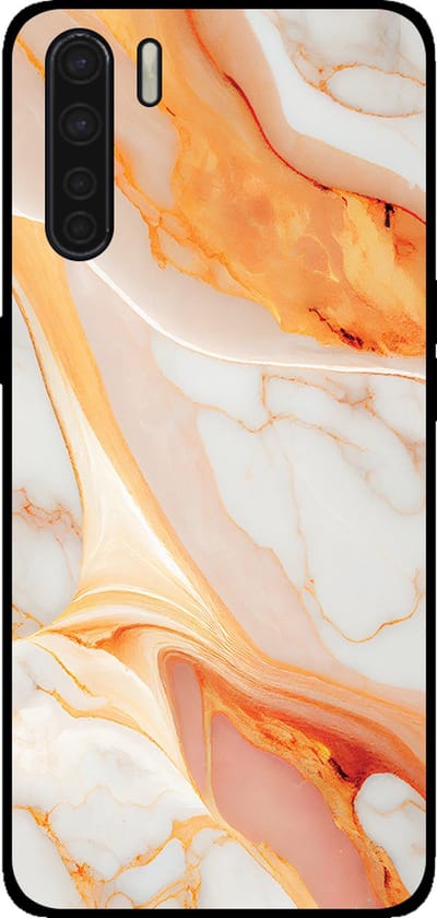 Smartphonica Telefoonhoesje voor OPPO A91 met marmer opdruk - TPU backcover case marble design - Oranje geschikt voor Oppo A91