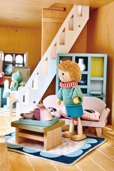 [B] Tender Leaf uniek houten poppenhuis Villa Foxtail XXL 3 verdiepingen inclusief meubels, houten poppen familie en woonkamer meubels- 40 x 72 x 90 cm cm