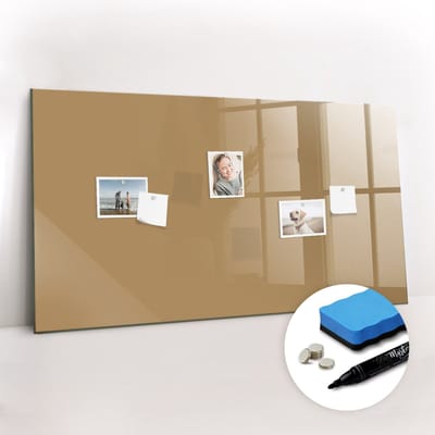 Tulup Whitebord - Kleur Donkerbeige Magneetbord - 120 cm x 60 cm - Memobord Magnetisch - Interieur Accessoires Kantoor - Magnetic Board - Ideeënbord Thuiswerkplek - Inclusief Gratis Magneten & Marker & Spons - Magnetisch Memobord - Memobord Glas