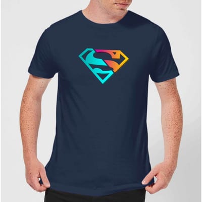 Justice League Neon Superman Men's T-Shirt - Navy - S