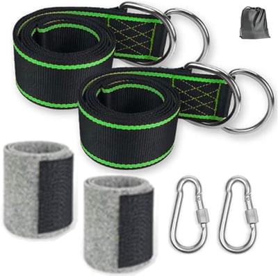 Swing Bevestigingsset voor Hangmat en Schommel, Inclusief Touwen, Carabiners en Beschermers voor Bomen, Ideaal voor Buitenactiviteiten en Tuinontspanning