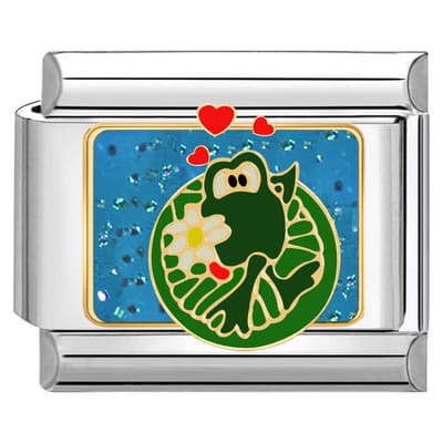 Quiges - Schakel - Bedel - 9mm - charms - Kikker met een hart - Geschikt voor - armband - Schakelarmband - italy bedels armband