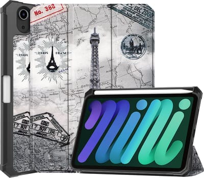 Hoes - Geschikt voor Apple iPad Mini 6 (2021) - 8.3 inch - 6e Generatie - Dun & Stevig - Trifold Bookcase - Hard Cover Case - Met Uitsparing Geschikt voor Apple Pencil - Hardcover Book - Tablet Hoesje - Eiffeltoren