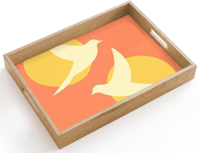 Dienblad hout 40x30 cm - Schootdienblad - Vogels - Cirkels - Geel - Borrelplank rechthoek - Plateau dienbladen