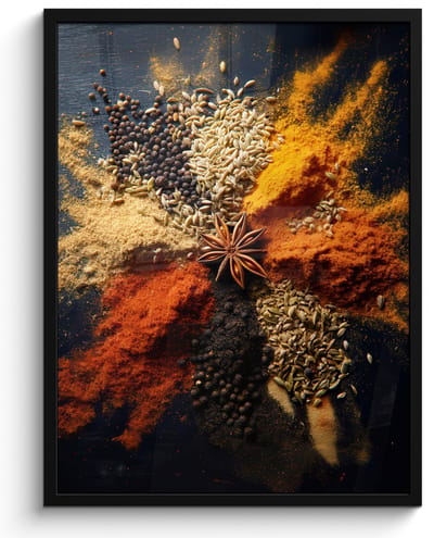 Poster in lijst - Fotolijst 50x70 cm - Posters - Specerijen - Explosie - Oranje - Posterlijst zwart - Decoratie - Wanddecoratie woonkamer - Muurdecoratie slaapkamer