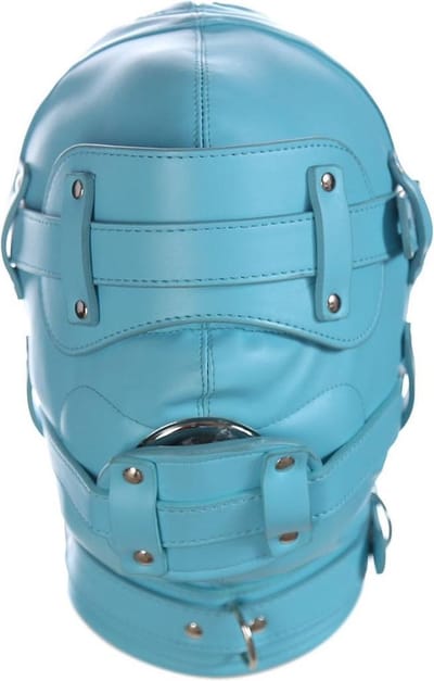 Banoch - Inferno Bondage Mask blue - blauw pu leren bondage masker met Gag & oogbedekking | BDSM