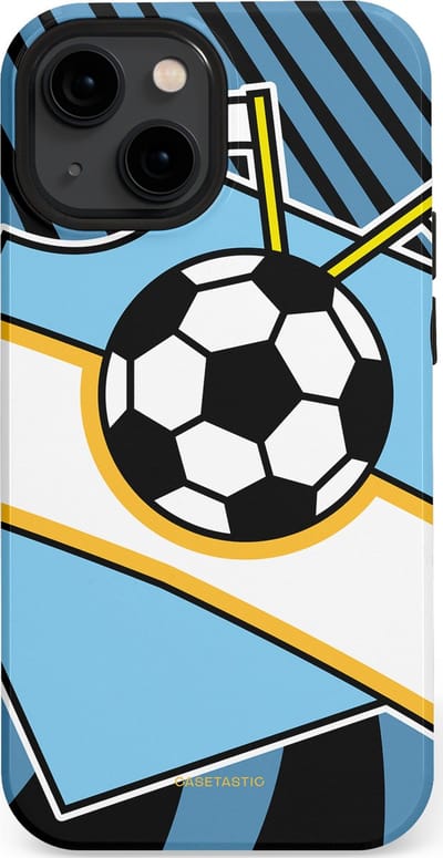 Casetastic hoesje geschikt voor Apple iPhone 13 mini - MagSafe - Dubbellaagse bescherming - Kampioensbal - Fashion Case - Lichtblauw Zwart Wit