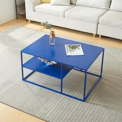 Rechthoekige Salontafel met Metalen Frame en Opbergruimte Donkerblauw