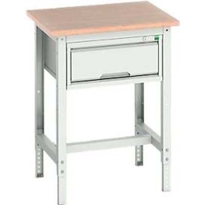 Bott verso werkbank, multiplex werkblad, 1 lade, met kruisschoorset, B 700 x D 600 x H 780 - 930 mm, RAL 7035 lichtgrijs
