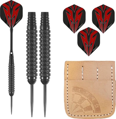 Darts Set Serpent Red - dartpijlen – dart shafts – dart flights – dartpijlen 24 gram – 100% lederen etui