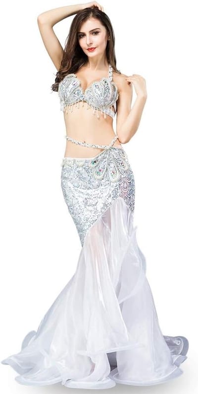 Belly Dance Kostuum Set voor Dames met Luxe Sequins en Mermaidskirt - Professionele Dansoutfit met Bra en Maxi Rok