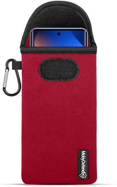 MobyDefend Hoesje - Geschikt voor Xiaomi Redmi Note 15 5G - Neopreen Pouch Met Karabijnhaak - Insteek - Riemlus - Rood