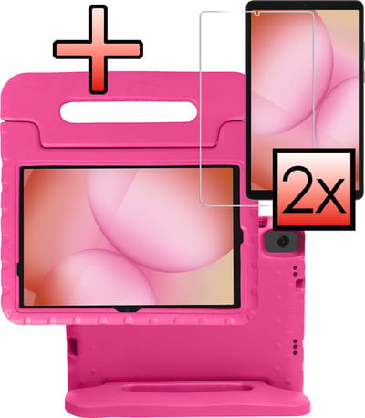Hoes - Geschikt voor Samsung Galaxy Tab A11 Plus - Met 2x Screenprotector - Kinderhoes Shockproof Bumper - Kidsproof Case - Tablet Hoesje - Kinder Cover - Roze
