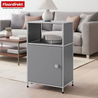 FLOORDIREKT Metalen Rek Concept Epure MK-040 - Opbergrek Met 3 Verdiepingen Deur & Legplanken - 40 x 65 x 40 cm - Grijs -Verkrijgbaar in Verschillende Kleuren - Metalen Rek in Modern Design - Rek Voor Woonkamer, Kantoor & Hal