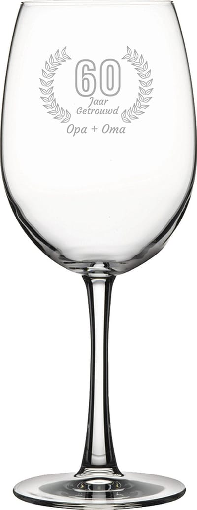 Gegraveerde rode wijnglas 46cl Opa + Oma 60 jaar getrouwd