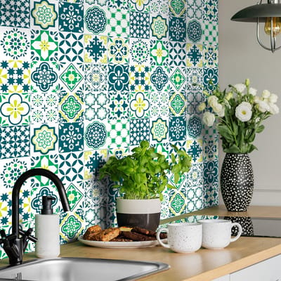 Zelfklevende tegelmuurstickers voor keuken en badkamer - 24 Azulejos Catina cementtegelstickers - 24 stickers 10x10cm