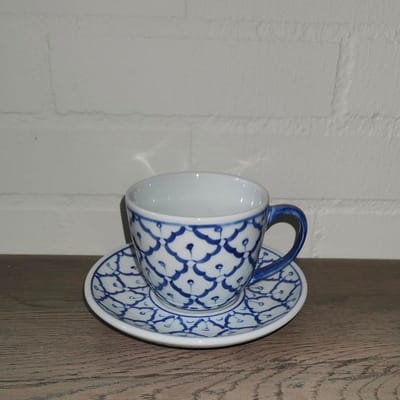 Koffieservies - koffie servies kop en schotel - Americano - Blauw/wit  (2 stuks)