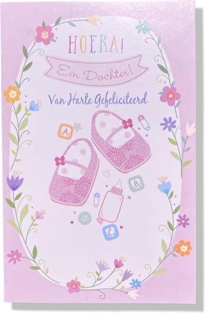 Een Dochter! - Luxe Geboortekaartje Meisje - 12x17cm - Gevouwen wenskaart met envelop