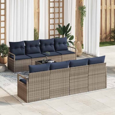 vidaXL Bankstel 7 st 6-Aantal zitplaatsen Grijs en Blauw poly rattan