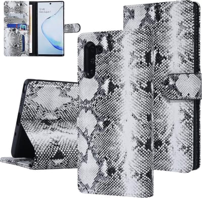UNIQ Accessory Zwart en Wit Slangenleer hoesje voor Galaxy Note 10 - Book Case(N970F)