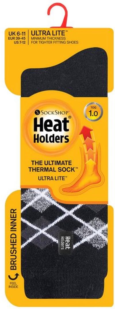 Heat Holders Mens ultra lite socks argyle maat 6-11 black 1 Paar