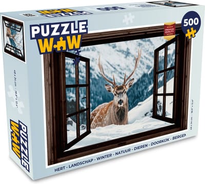 Puzzel Hert - Landschap - Winter - Natuur - Dieren - Doorkijk - Bergen - Legpuzzel - Puzzel 500 stukjes