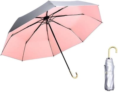 Opvouwbare paraplu - Paraplu - Opvouwbaar - Dames - UV-bescherming - Titanium Zilveren Opvouwbare paraplu - Gouden haakgreep - Parasol Upf50+