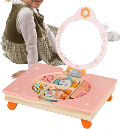 Houten Toilettafel - Kaptafel Speelgoed - Kind Aankleden - Inclusief Accessoires - 5 x 26 x 5 cm