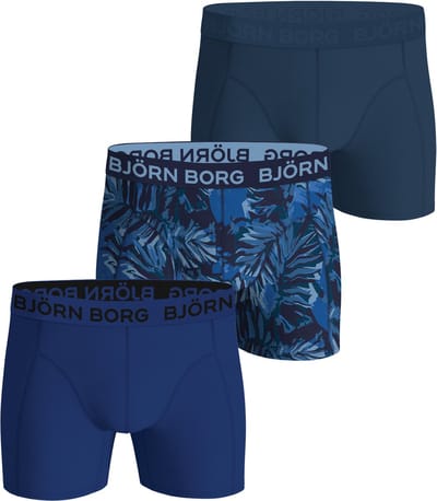 Björn Borg Cotton Stretch boxers - heren boxers normale lengte (3-pack) - 2 tinten blauw en bladeren print