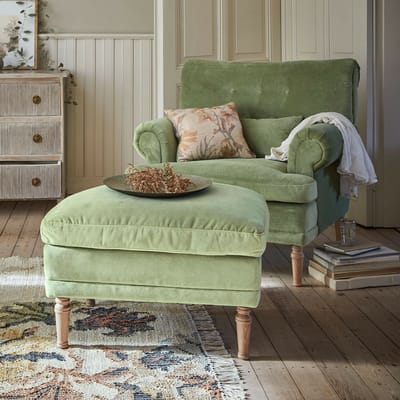 LOBERON Fauteuil met hocker Éclat Émeraude lichtgroen