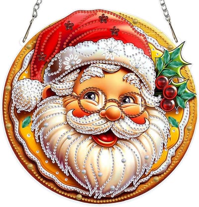 Kerst Diamant Schilderij Hanger, Santa Claus Decoratie met Ketting voor Kinderen en Volwassenen, Dubbelzijdige Raamdecoratie en Ambachtelijke Set