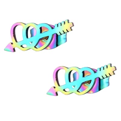 Aramat Jewels | Oorbellen | Dubbele regenboog hartjes oorstekers – 10x5mm RVS | | | |10mm | Staal | Kinderen, Volwassenen | Verkleurd niet