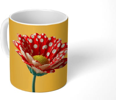 Mok - Koffiemok - Bloem - Rood - Stippen - Mokken - 350 ML - Beker - Koffiemokken - Theemok