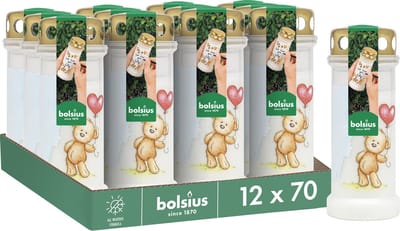 Bolsius - Herdenkingslicht - Wit met Teddybeer Print - 12 stuks - 70 branduren - 3 Dagen
