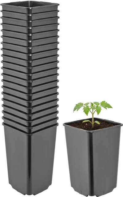 Garronda Set van 20 hoge vierkante kunststof kweekpotten met drainagegaten voor tuin (Zwart, 9 x 9 x 14 cm (0,8L)) GD-KW-HS