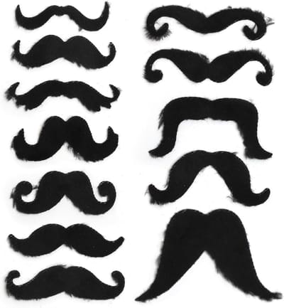 Set van 12 Neppetjes voor Snorren en Baarden, Plakbare Accessoires voor Carnaval, Halloween en Feesten, Inclusief 80 Snorrenlijm voor Eenvoudige Bevestiging