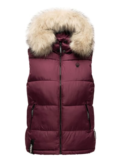 Marikoo dames gewatteerd vest – Eisflöckchen met capuchon & imitatiebontkraag