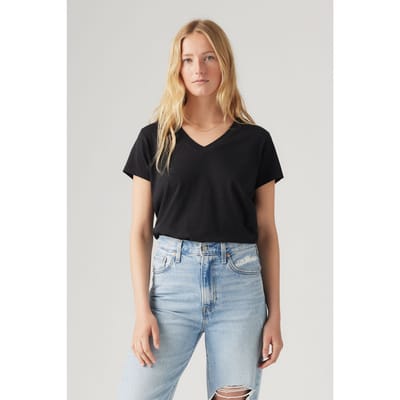 Levi's Boxy Vneck Tee Caviar Slub Maat: S | Tops Outlet | Dames | Zwart