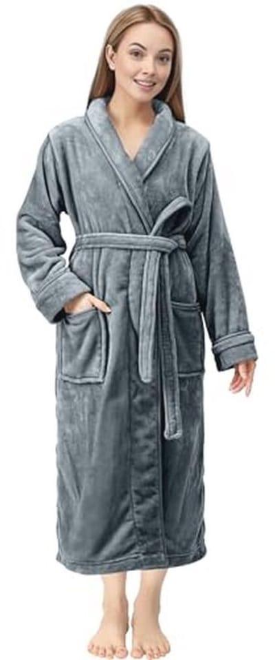Fleece Dames Badjas met Sjaalkraag - Donkergrijs, XL