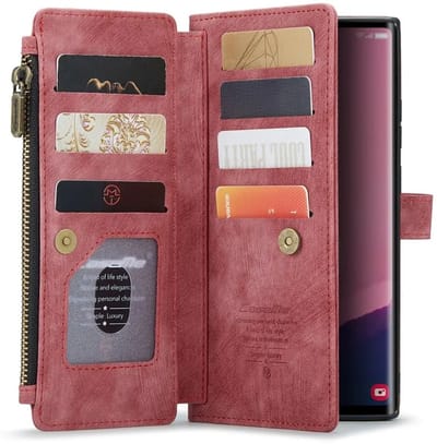 CaseMe C30 Hoesje Geschikt voor Samsung Galaxy S25 Ultra | Wallet Zipper Book Case met Pasjeshouder | Beschermhoes met Portemonnee | Rood